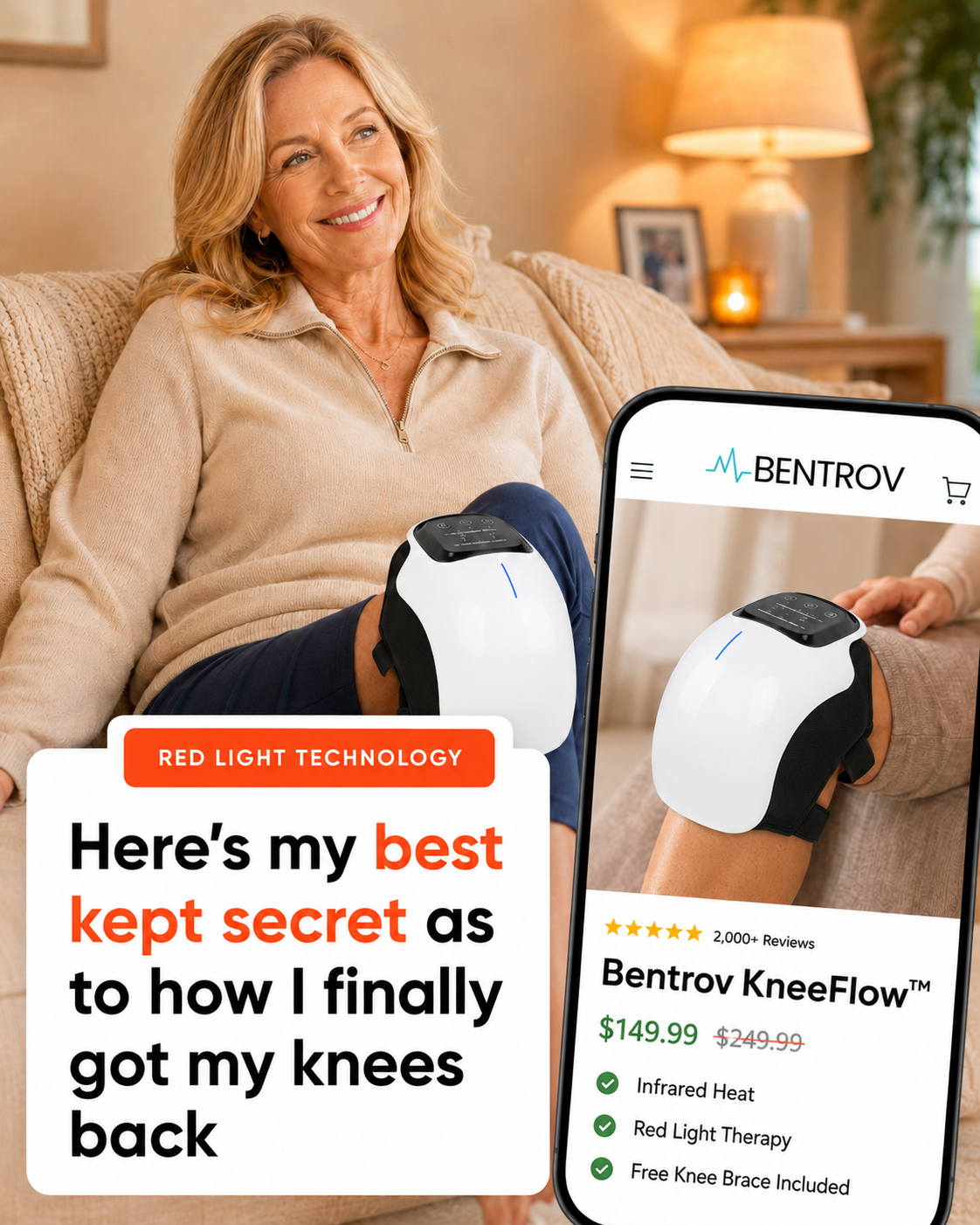 Bentrov KneeFlow™ — Heated Knee Massager with Red Light Therapy
