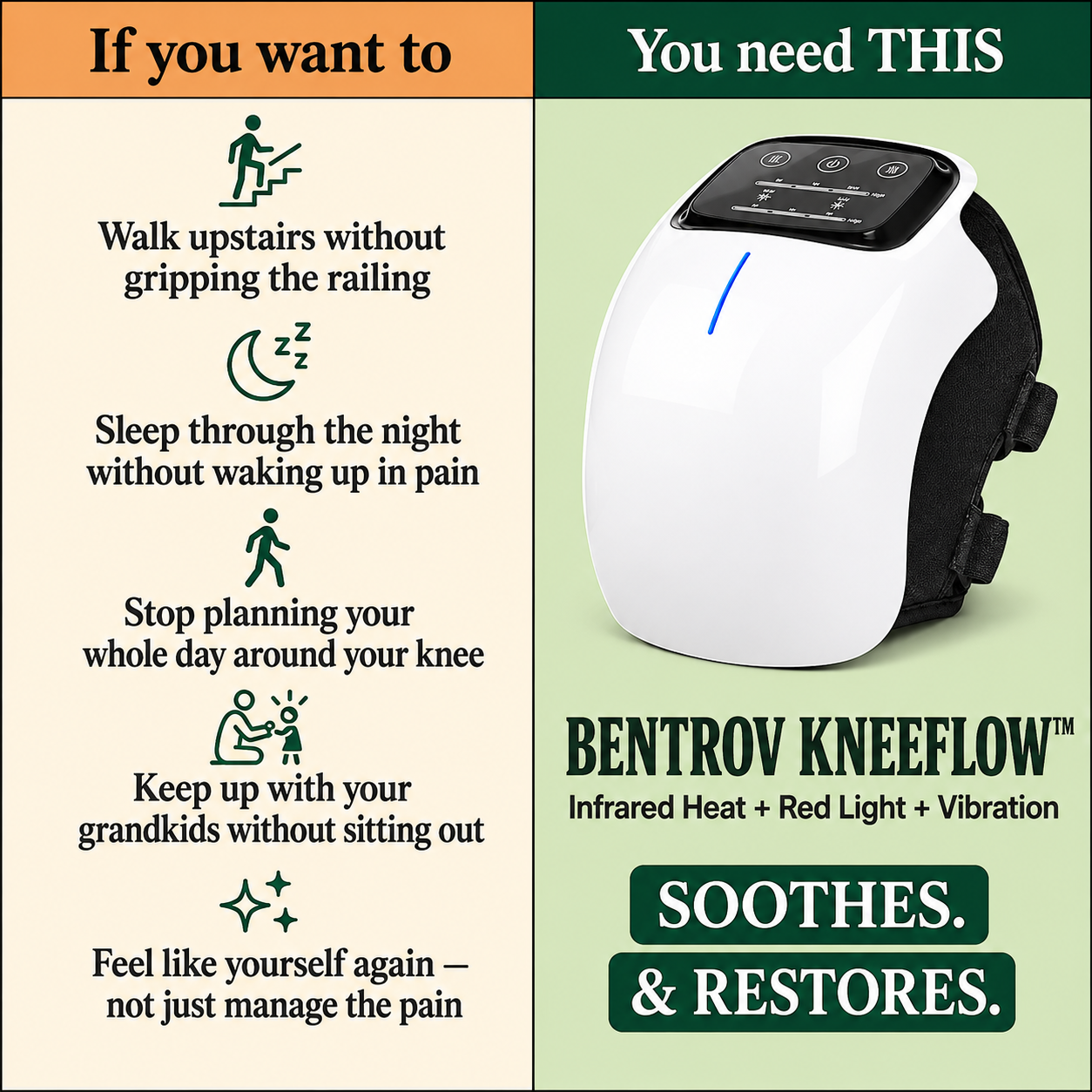 Bentrov KneeFlow™ — Heated Knee Massager with Red Light Therapy